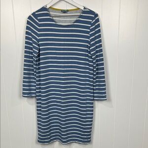 Fleur Bleue Womens Pullover Dress M Heather Blue White Stripes Long Sleeves EUC